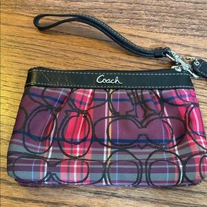 Coach Pink and Black Plaid Wristlet